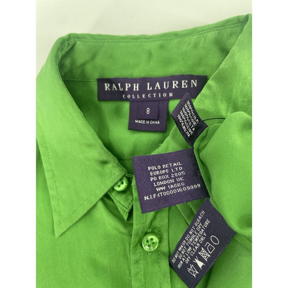 Ralph Lauren Collection Silk Shirt Dress Button Up Resort Runway M 8 Green - Picture 8 of 9